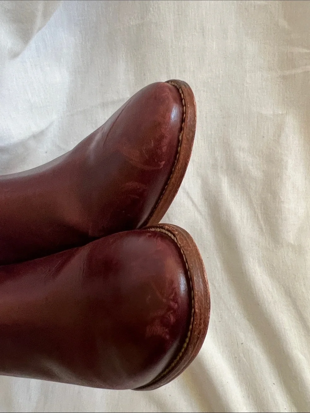 Madewell Burgundy/Brown Leather Ankle Booties with Side Zipper